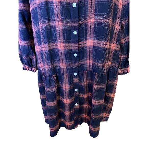 Loft Plaid Drop Waist Shirtdress Dress Flannel Medium Petite MP Academia Preppy - Picture 5 of 14